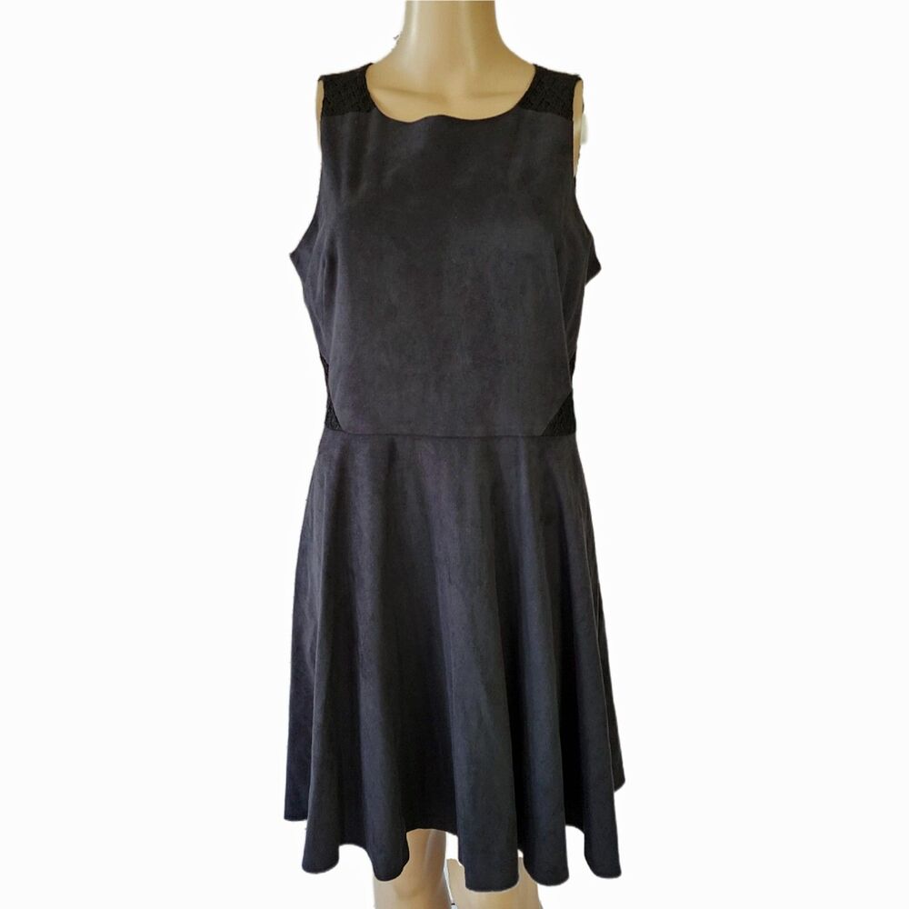 CeCe Avery Crochet Inset Faux Suede Fit & Flare Dress Black - Size 10 NWT - Picture 2 of 7